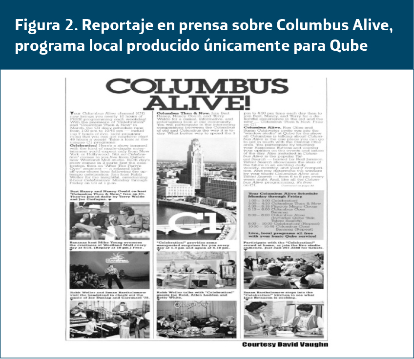 Reportaje en prensa sobre Columbus Alive, programa local producido únicamente para Qube
