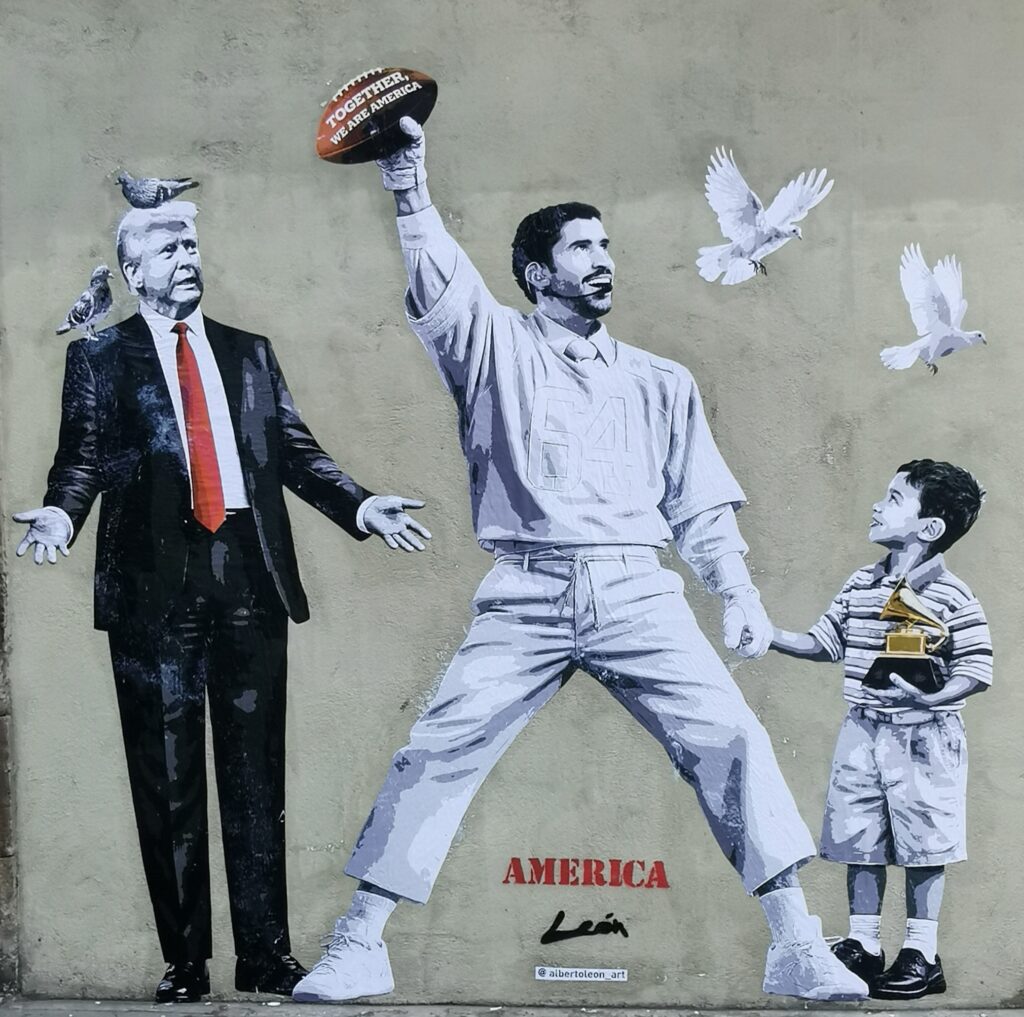 América Mural del artista Alberto León para el-espanol-entra-en-el-sistema-musical-global
